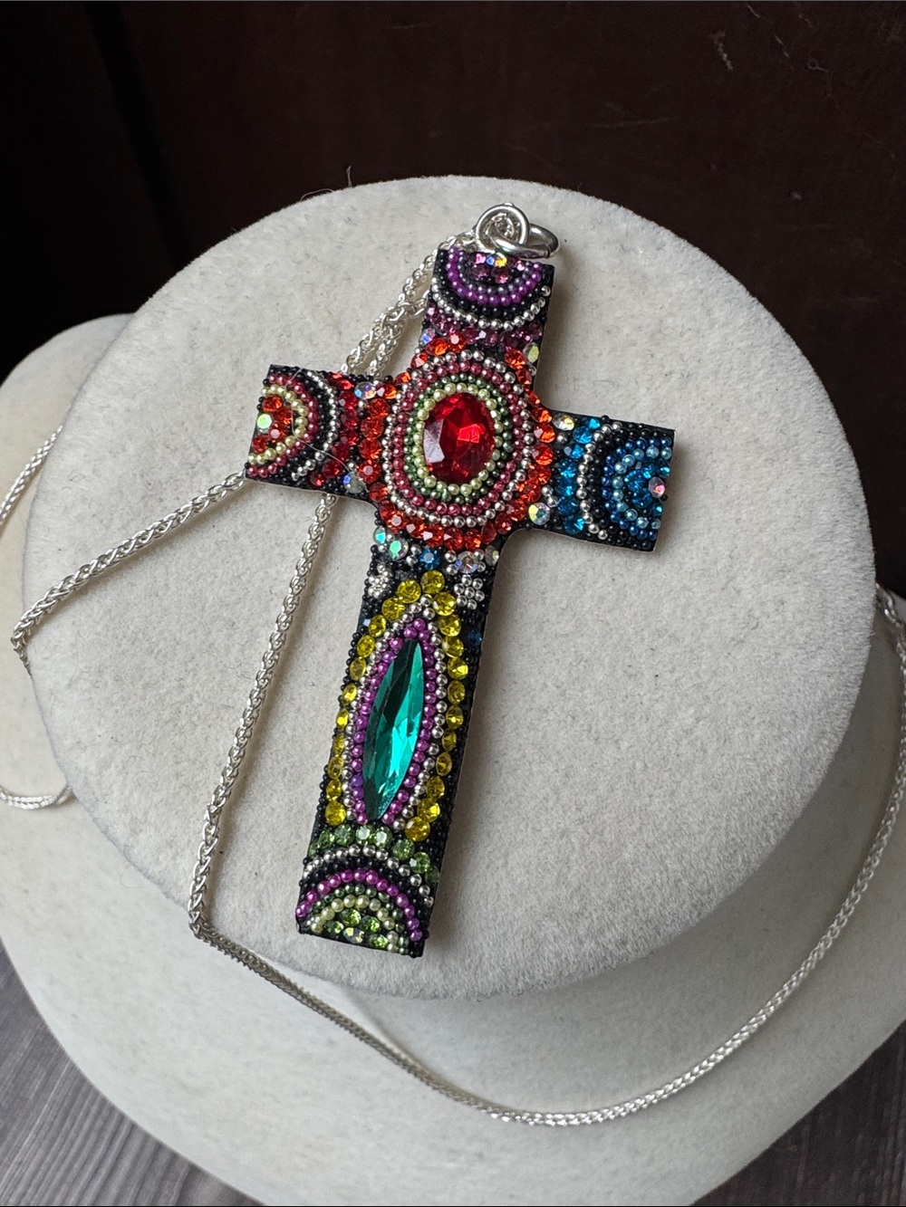 Mexico sterling 925 Multicolor Beaded Cross Pendant Necklace - Women Jewelry